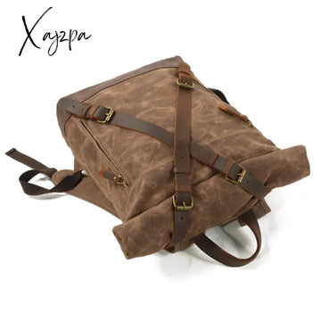 Xajzpa - New Luxury Vintage Canvas Backpacks For Men Oil Wax Leather Travel Backpack Large